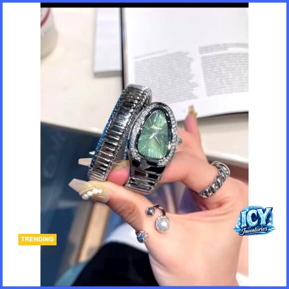 Snake Shape Bracelet Watch with Diamond Dial Quartz Movement